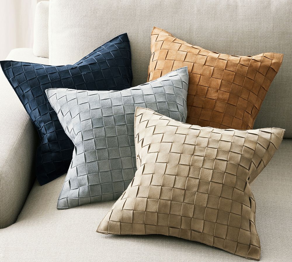 Basketweave Suede Pillow in Stone