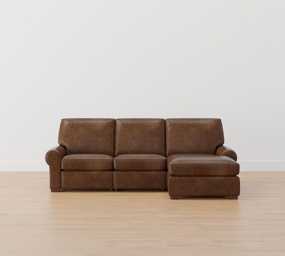 Turner Roll Arm Leather Power Reclining Chaise Sectional (105&quot;&ndash;117&quot;)