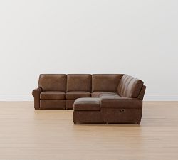 Turner Roll Arm Leather Power Reclining L-Shaped Chaise Sectional (147&quot;&ndash;160&quot;)