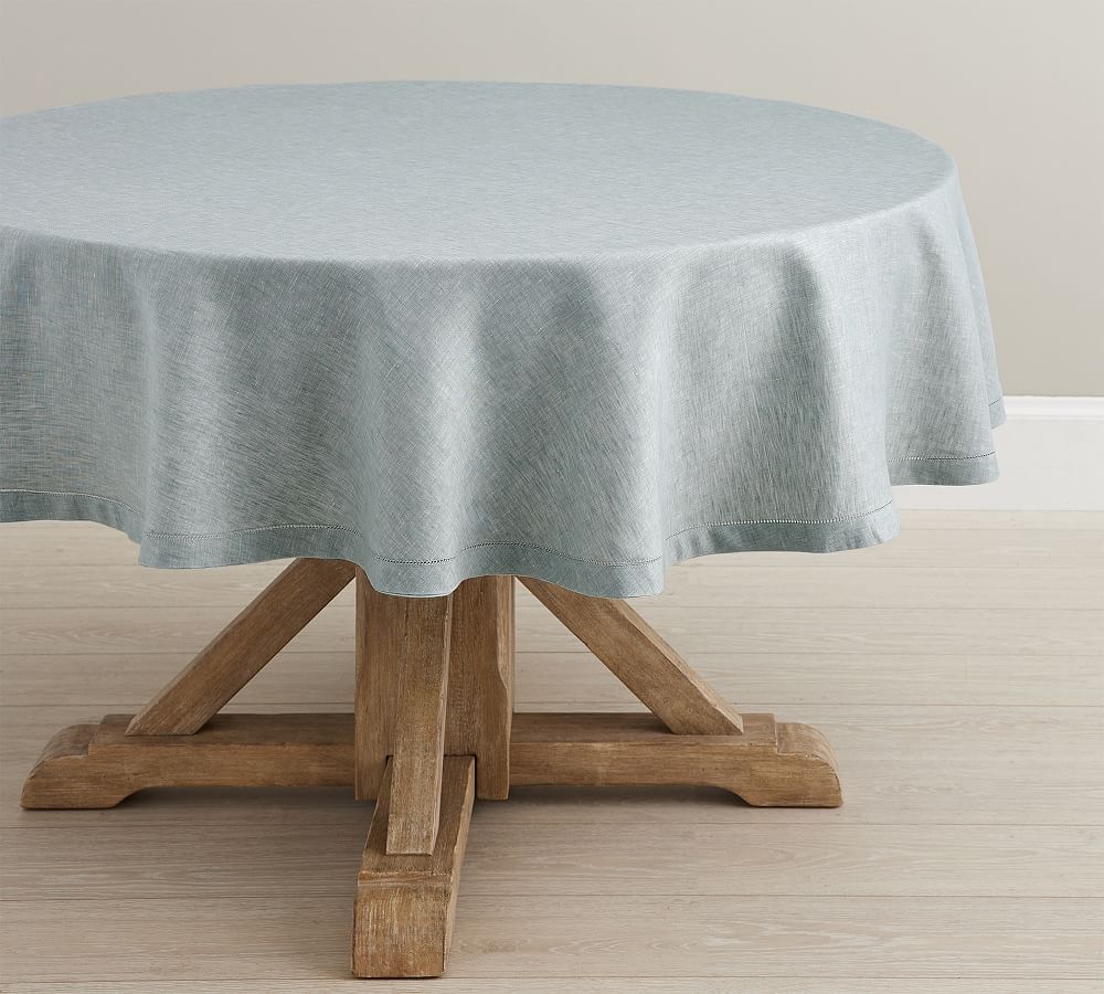 Belgian Linen Round Tablecloth in chambray