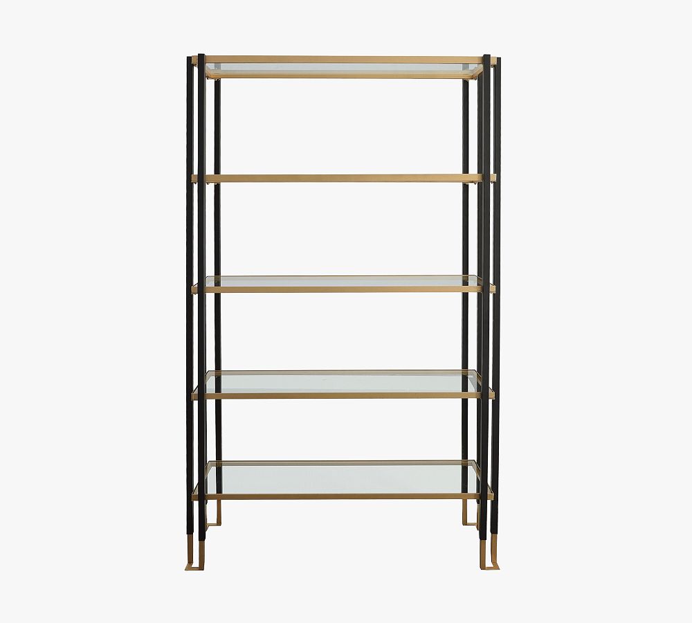 Black and Gold Glass Etagere Bookcase with Iron Frame