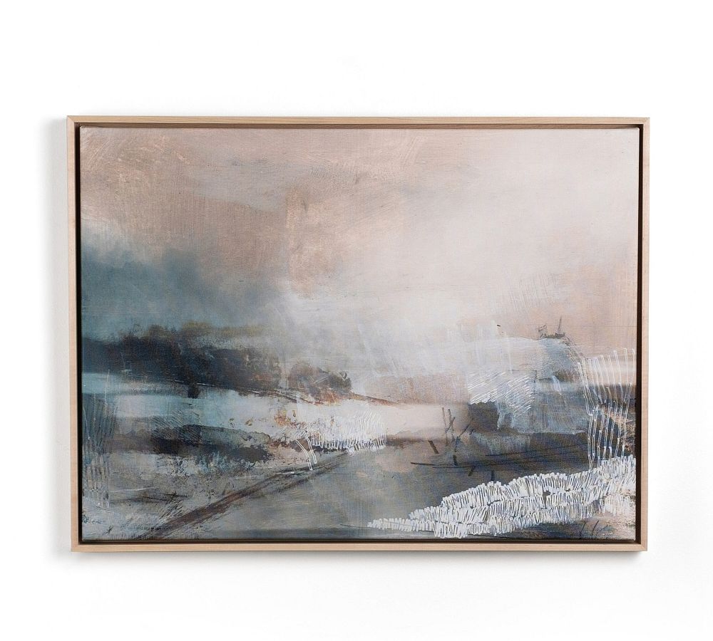 Modern Abstract Foggy Bay Canvas Print in Natural Maple Frame