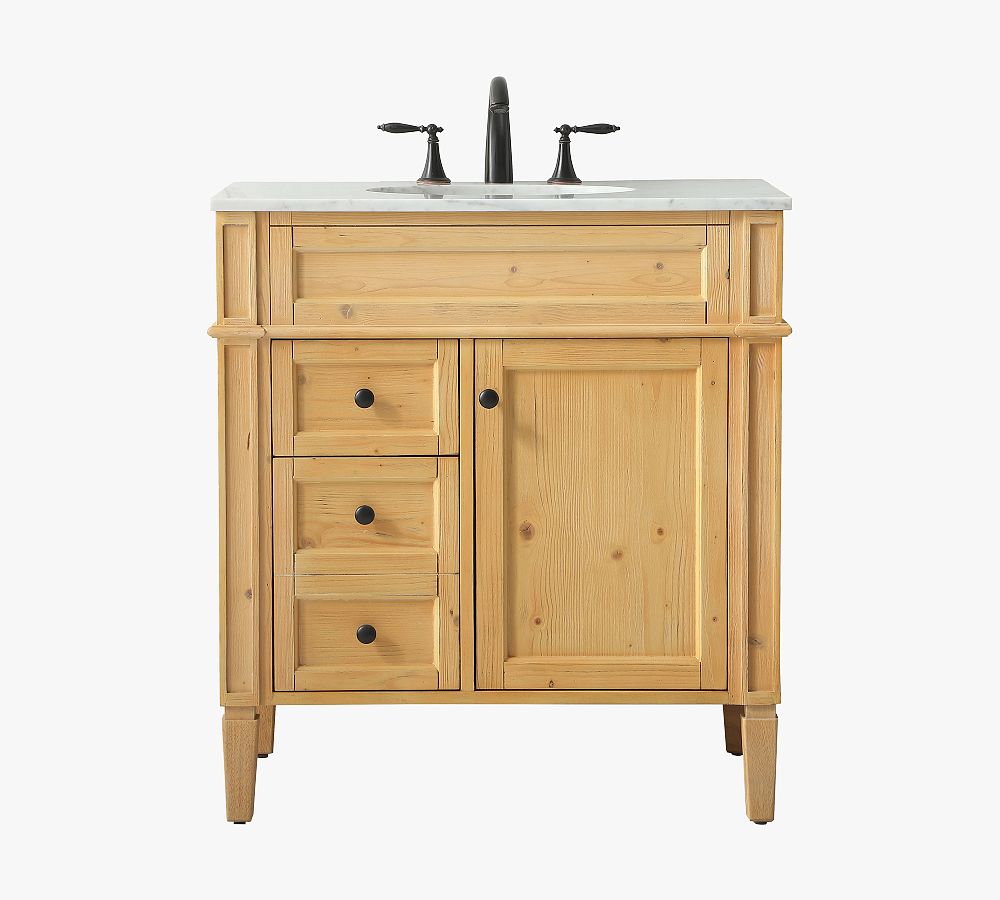 Ilsa 32" Natural Wood Single Sink Vanity with Carrara Marble Top