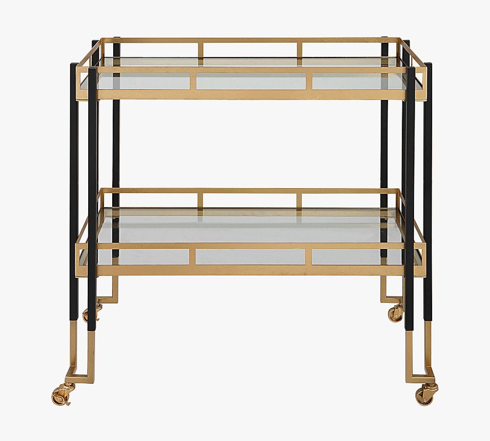 Keller Black and Gold Iron Bar Cart with Glass Shelves