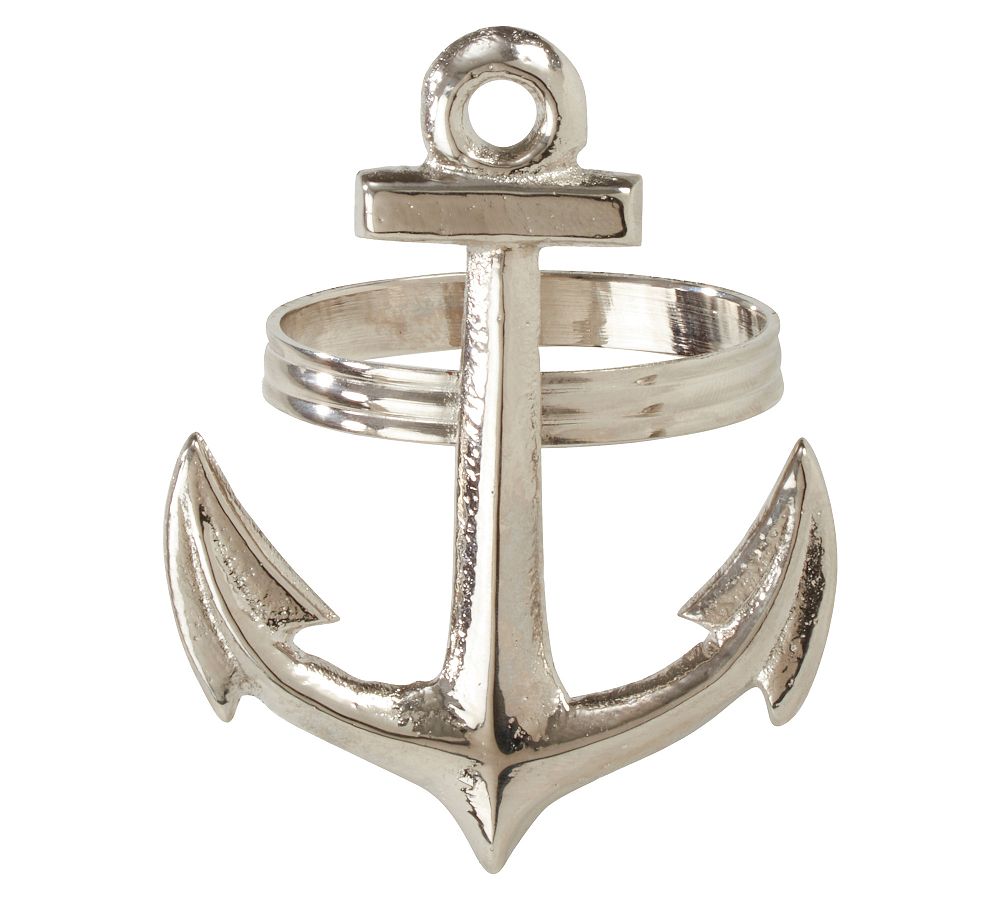 Silver Brass Anchor Napkin Rings Set of 4
