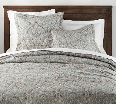 Pottery Barn Blue top Red Paisley Floral Duvet Organic King / Cal King NEW