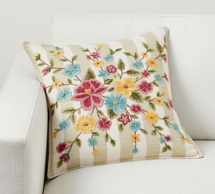 Jean Floral Embroidered Reversible Pillow Pottery Barn