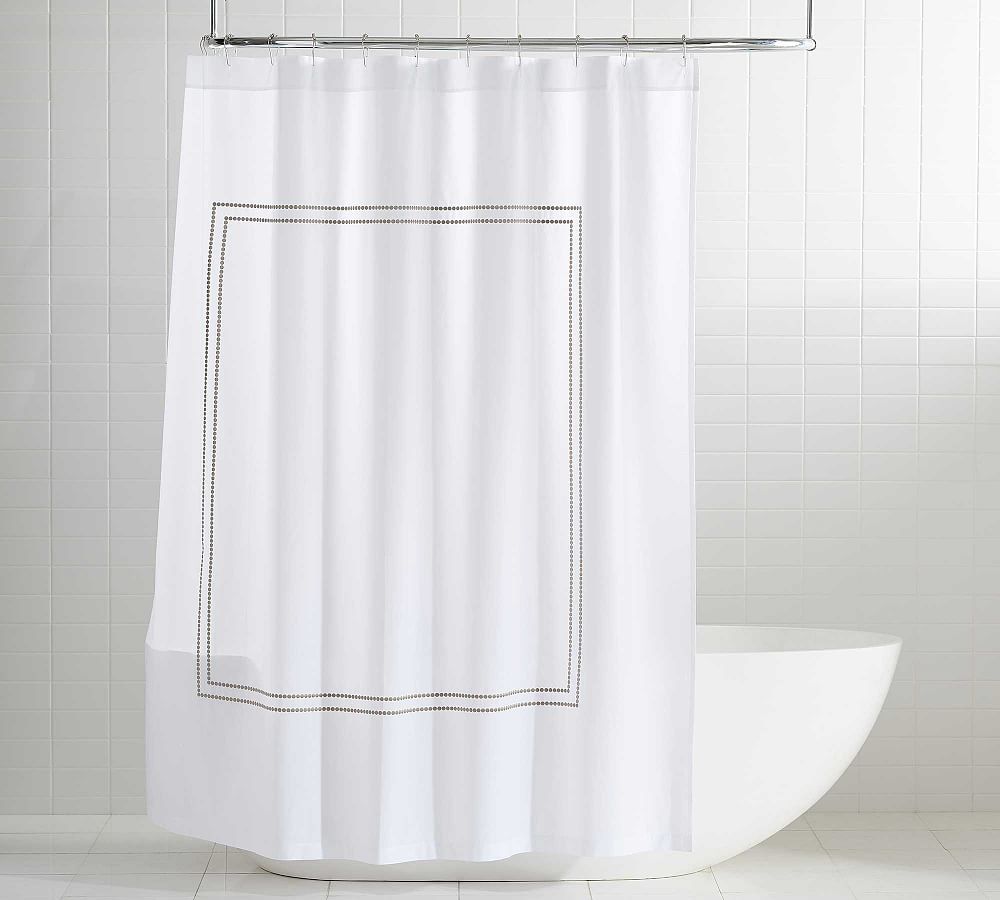 Pearl Embroidered Organic Shower Curtain