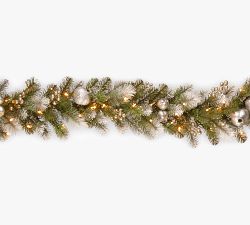 Lit LED Faux Mixed Pine Glitter Wreath &amp; Garland