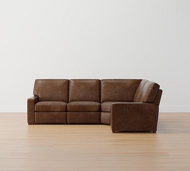 Turner Square Arm Leather Reversible Power Reclining Sectional Storage Available 115 128 Pottery Barn