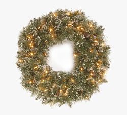 Lit LED Faux Bristle Pine Glitter Wreath &amp; Garland