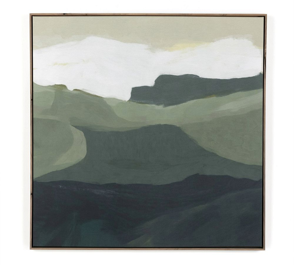 Surrey Green Landscape Print on Canvas with Walnut Frame