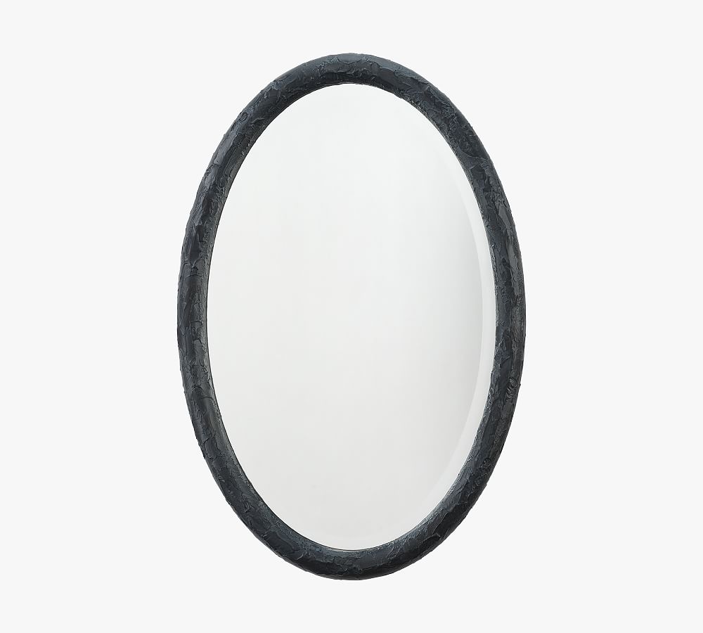 Charcoal Oval Wood Wall Mirror with Beveled Glass