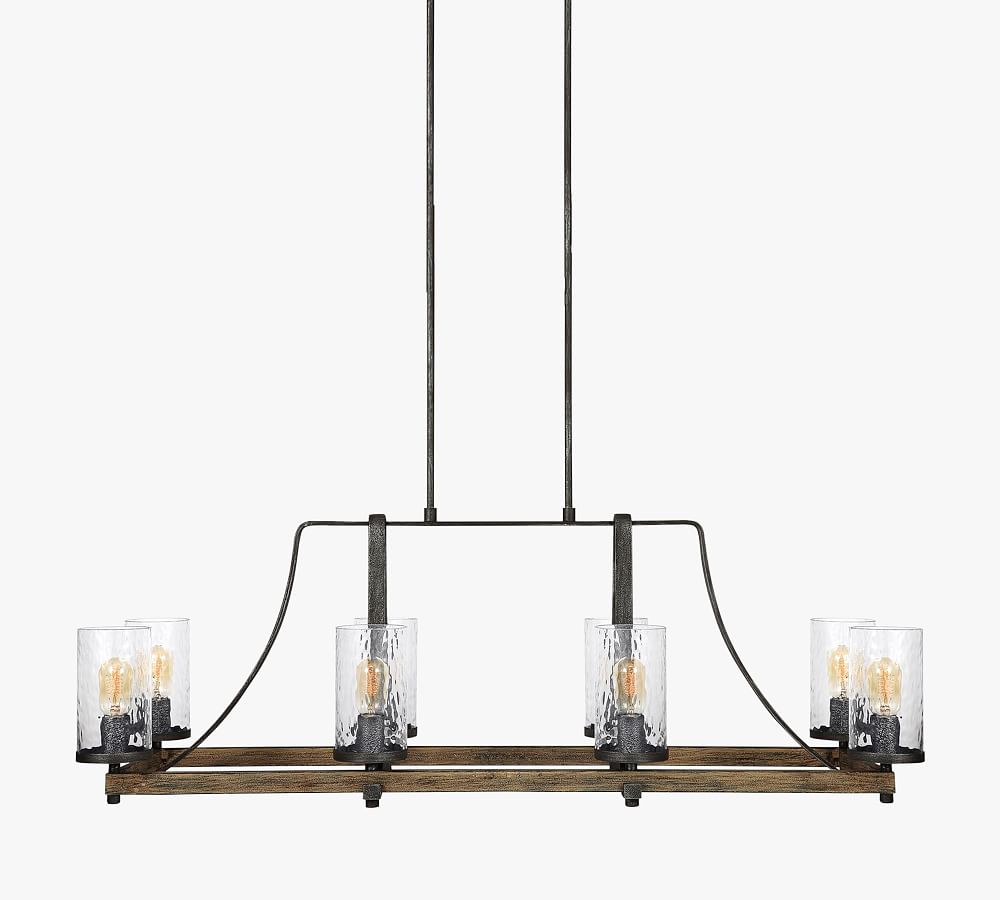 Rustic 8-Light Linear Chandelier in Distressed Weathered Oak and Slate Grey Metal