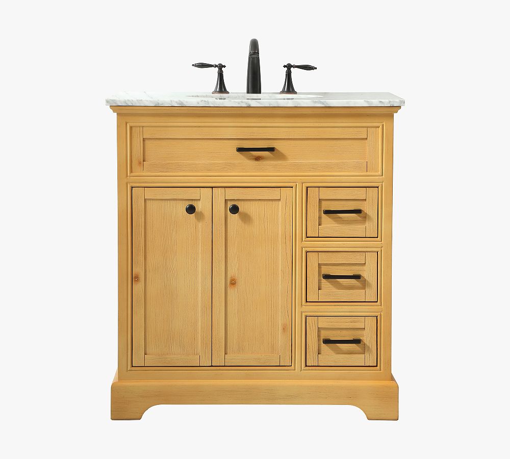 Natural Wood 32" Single Sink Vanity with Carrara Marble Top