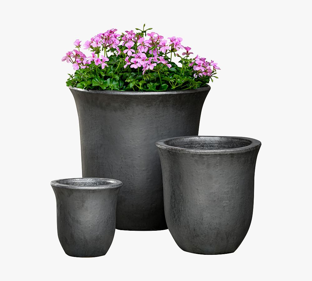 Graphite Glazed Terracotta Indoor/Outdoor Planter Set of 3