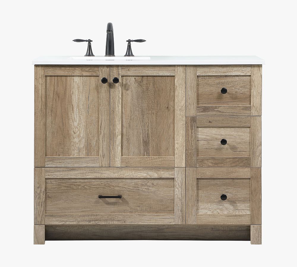 Natural Oak 42" Single Sink Vanity with Black Hardware