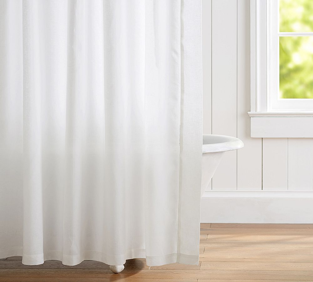 Belgian Flax Linen Hemstitch Shower Curtain