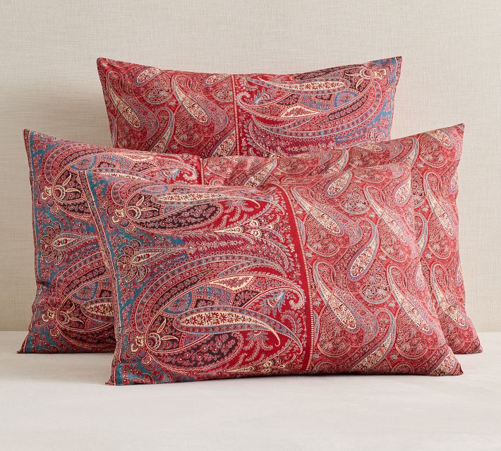 Blair Paisley Percale Sham Standard Red Multi Pottery Barn