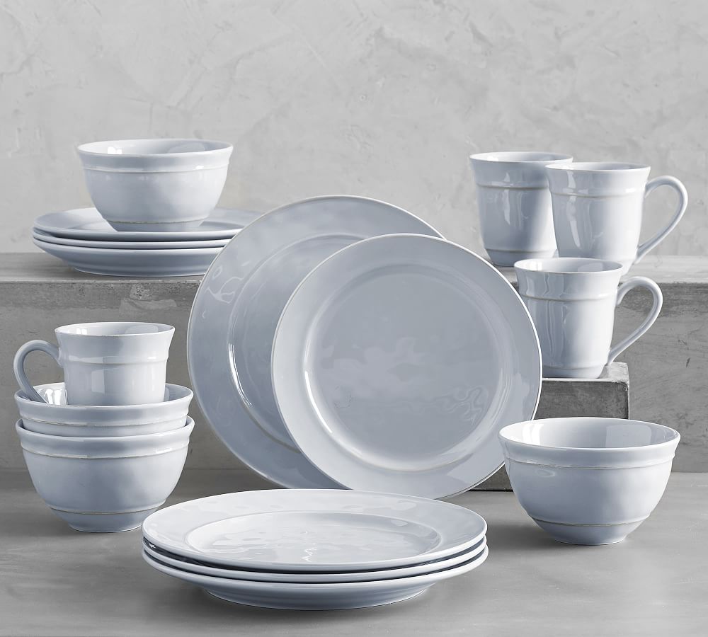 16-piece 10 3/4" Cambria Handcrafted Stoneware Dinnerware Sets in Fog