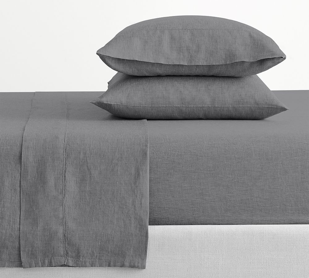 Size: King; Color: Charcoal - Belgian Flax Linen Sheet Set