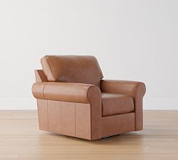 Buchanan Roll Arm Leather Swivel Armchair, Polyester Wrapped Cushions, Signature Maple