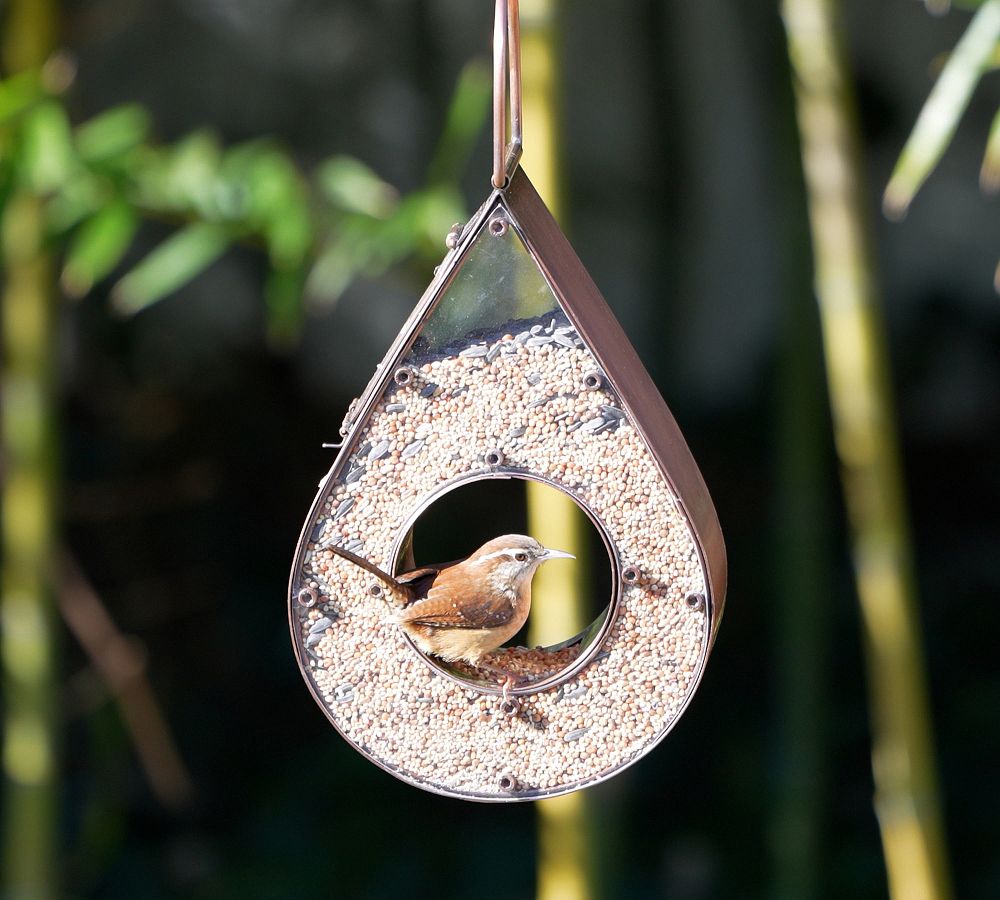 Teardrop Shaped Copper Fly Thru Bird Feeder