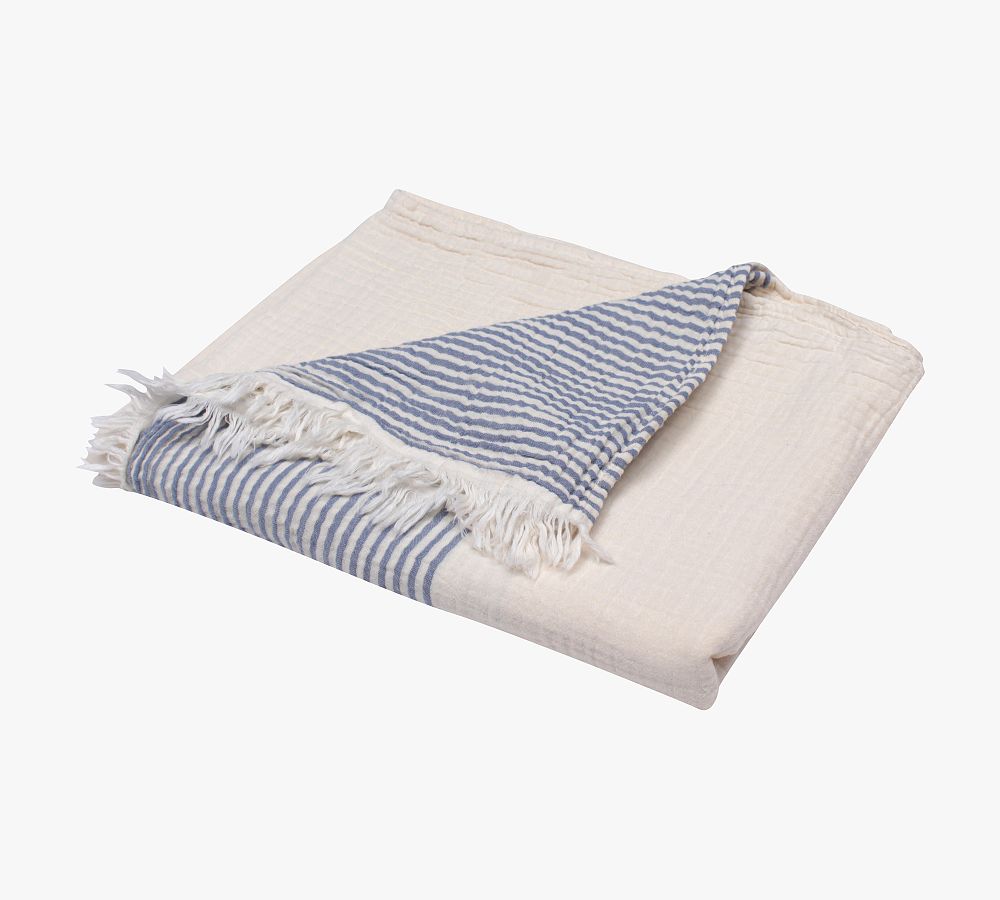 Hanlee Turkish Cotton Striped Throw Blue/Ivory