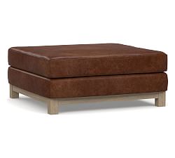 Jake Leather Sectional Ottoman with Wood Legs, Down Blend Wrapped Cushions, Statesville Molasses