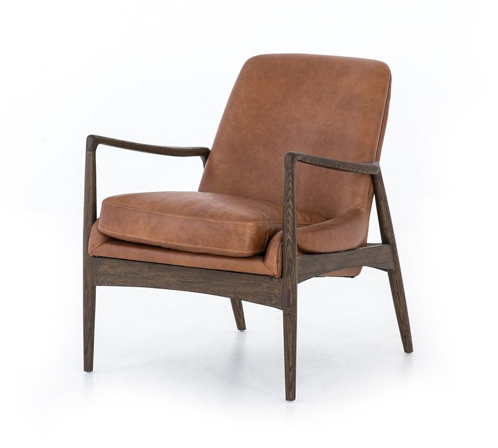 Brandy Brown Leather Armchair with Oak Frame