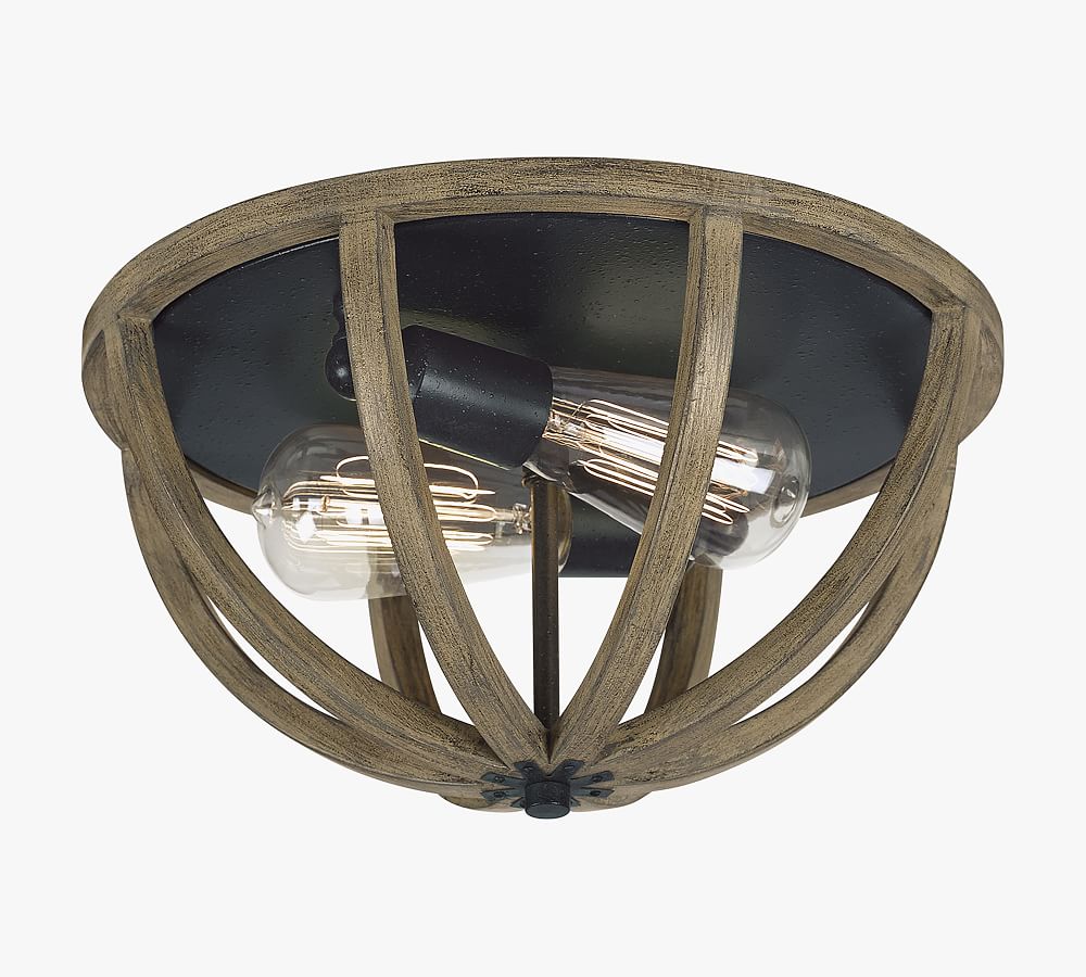 Weathered Oak and Iron Globe LED Flush Mount Light