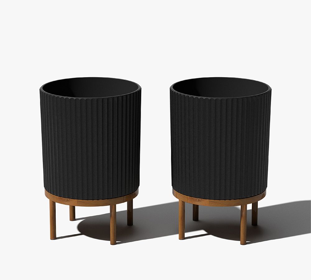 Black and Brown Tall Modern Indoor/Outdoor Planters with Stands, Set of 2