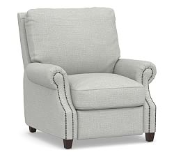 James Roll Arm Upholstered Recliner, Down Blend Wrapped Cushions, Basketweave Slub Ash