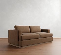 Carmel Recessed Arm Leather Wood Base Sleeper Sofa (80&quot;)