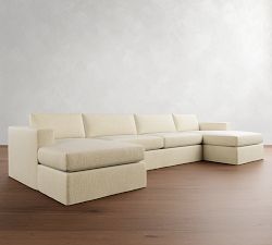 Carmel Wide Arm Slipcovered Double Chaise Sectional (144&quot;&ndash;176&quot;)