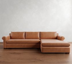 Shasta Roll Arm Leather Chaise Sectional (99&quot;&ndash;122&quot;)