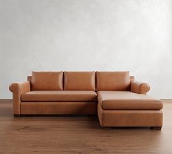 Shasta Roll Arm Leather Chaise Sectional (99&quot;&ndash;122&quot;)