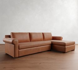 Shasta Roll Arm Leather Chaise Sectional (99&quot;&ndash;122&quot;)