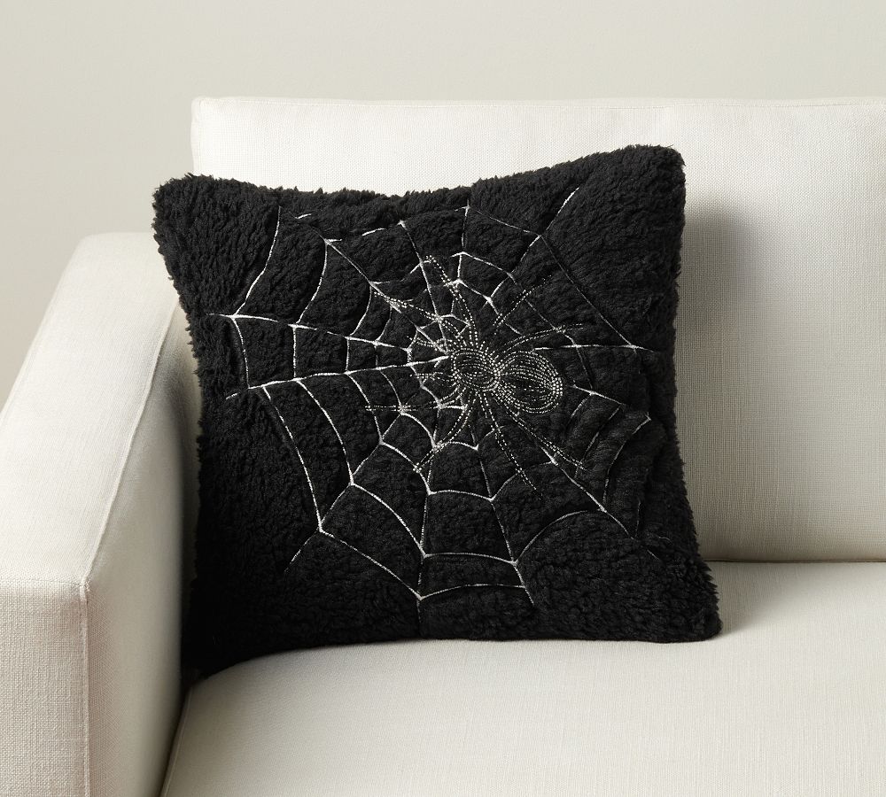 Cozy Embellished Spider Web Pillow