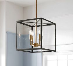 Manor Outdoor Glass &amp; Iron Square Pendant (14&quot;-20&quot;)