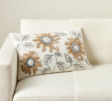 Autumn Sunflower Embroidered Lumbar Pillow Pottery Barn