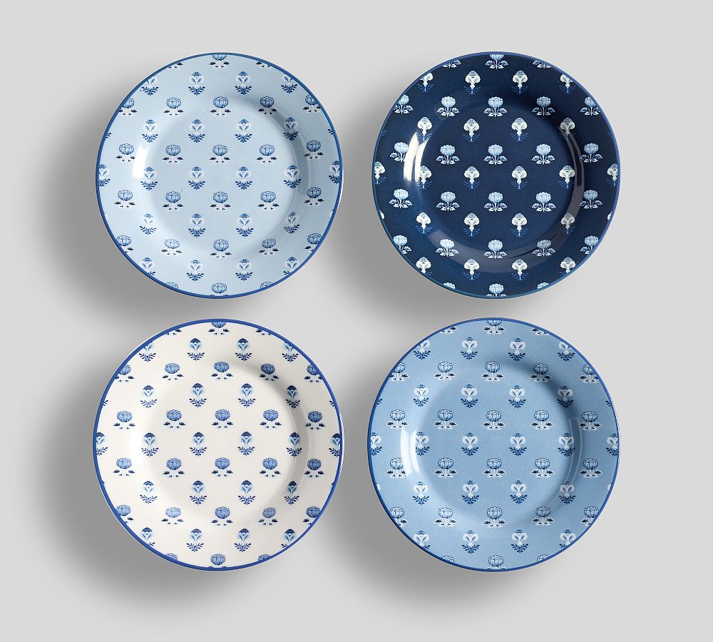 Kravet Floret Stoneware Appetizer Plates - Mixed Set of 4