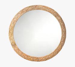 Cora Round Hand Carved Wood Mirror