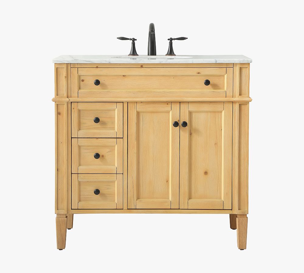 Natural Wood Single Sink Vanity with Carrara Marble Top