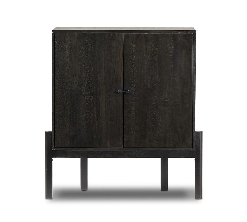 Matte Black Solid Wood Bar Cabinet with Adjustable Shelves