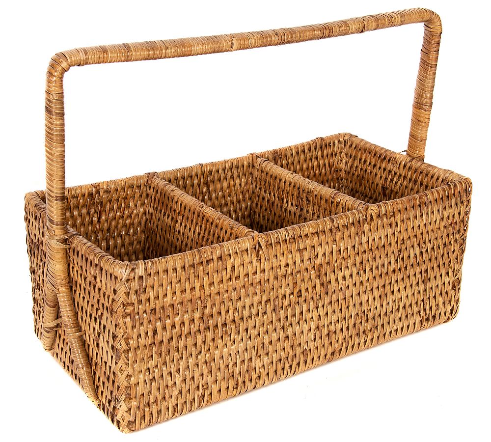 Tava Handwoven Rattan Rectangular Flatware Caddy - Honey