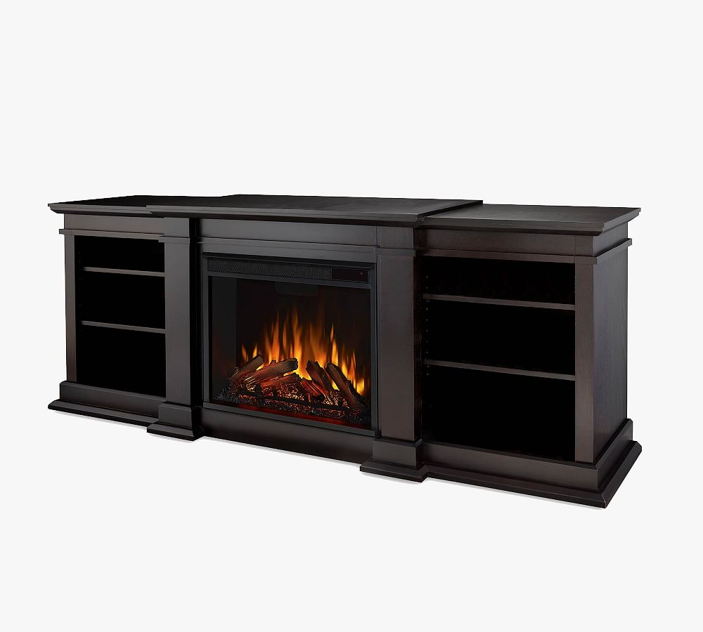 Dark Walnut Electric Fireplace Media Cabinet with Adjustable Shelves