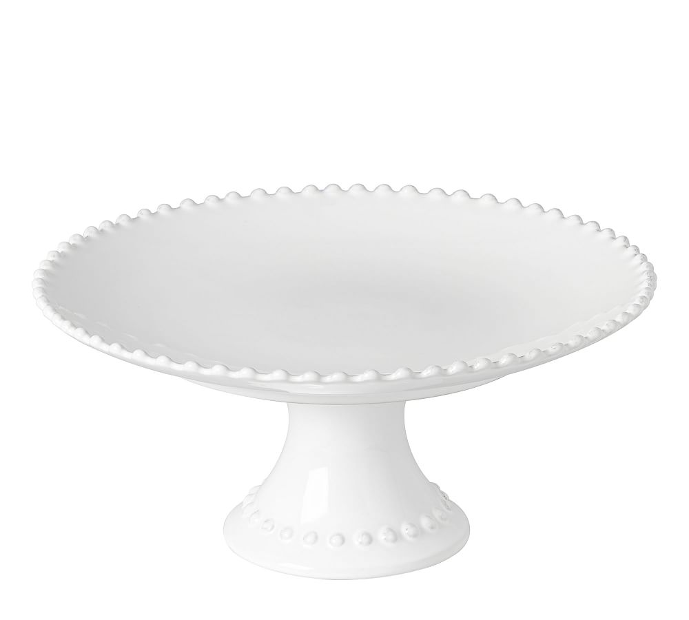 White Ceramic Beaded Rim Cake Stand, 11.25" Diameter