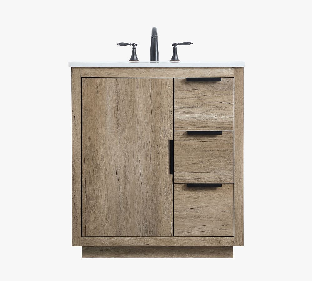 Natural Oak Single Sink Vanity with Marble Countertop