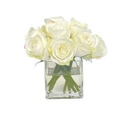 Faux Composed Roses in Square Vase